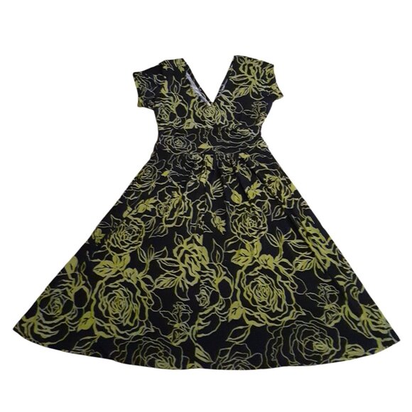 Signature By Robbie Bee Dress A-Line Flowy Floral Dress Black Green 1X - Picture 2 of 4